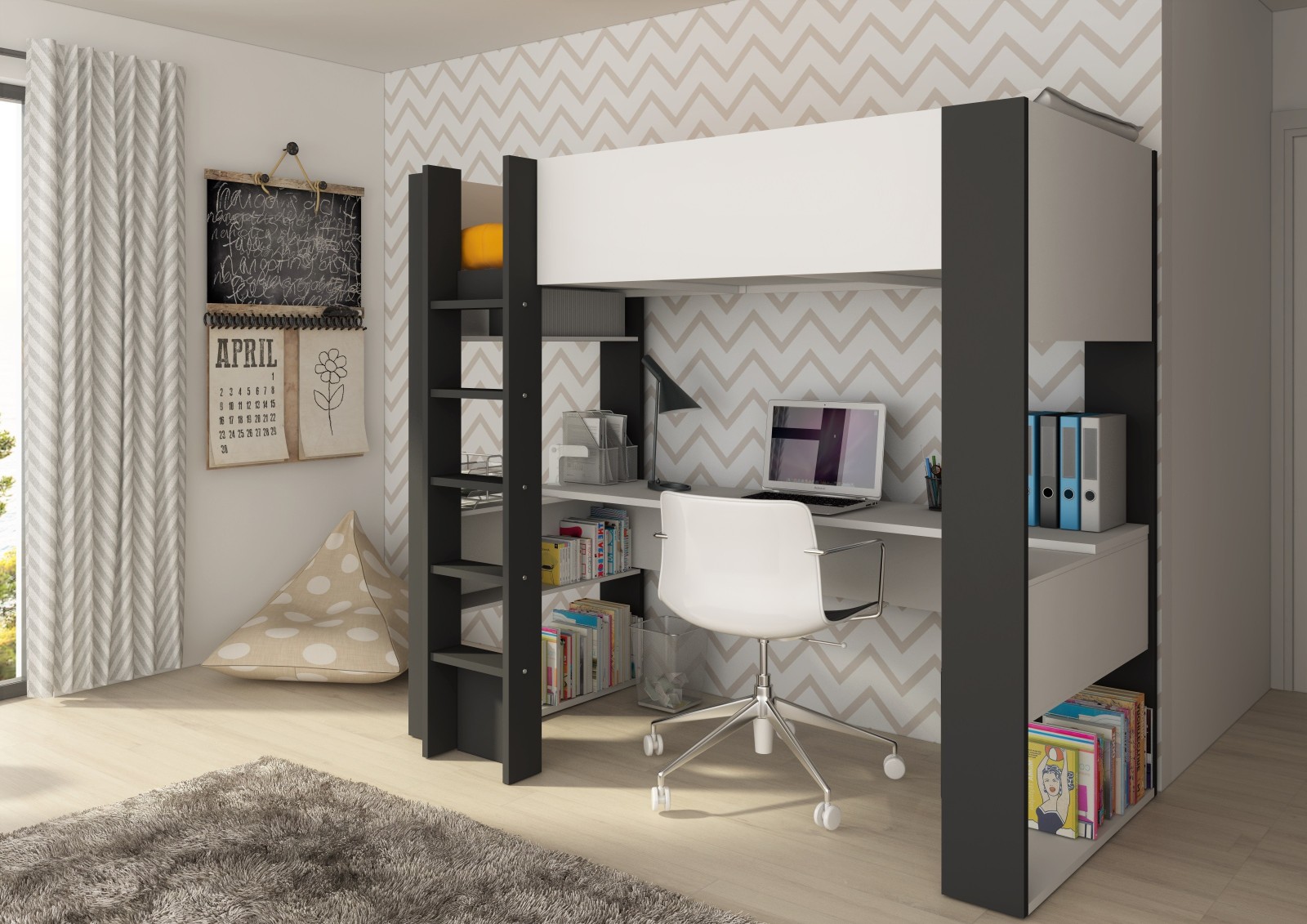 Cama estudio con escritorio 90x200cm.BO5