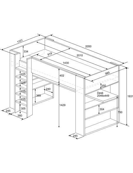Cama estudio con escritorio 90x200cm. Bo5