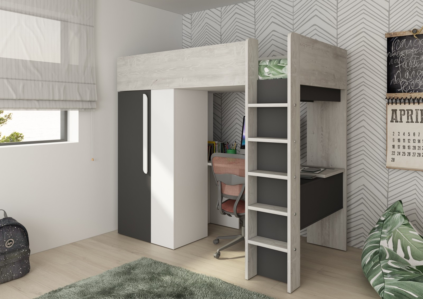 Studio highsleeper bed with wardrobe RS - Bo9