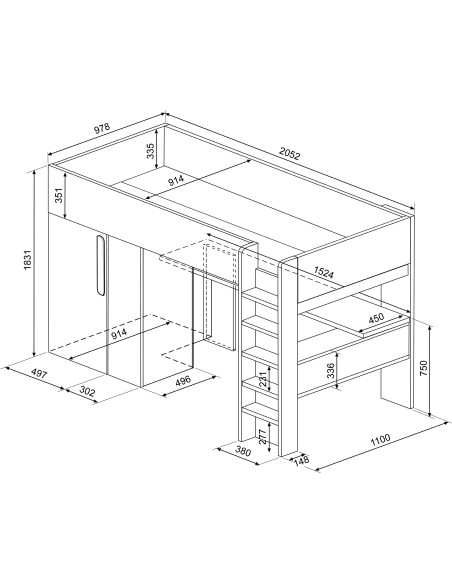 Studio highsleeper bed with wardrobe RS - Bo9
