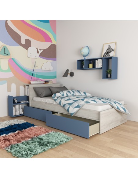 Single bed 90x200cm with bedside and drawers. Jazz