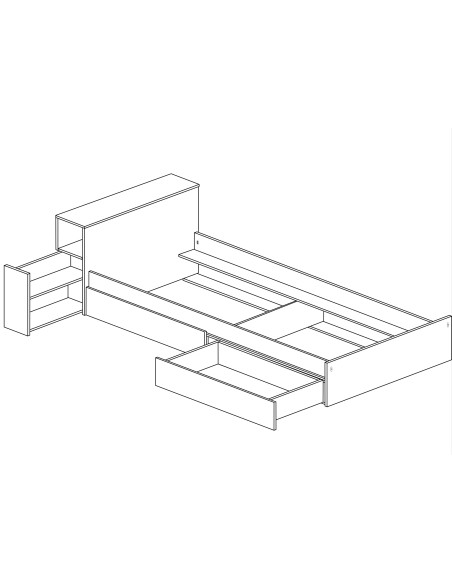 Single bed 90x200cm with bedside and drawers. Jazz