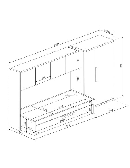 Habitación puente 90x200 con armarios y cama supletoria Artik
