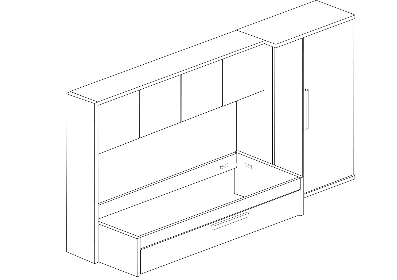 Habitación puente 90x200 con armarios y cama...