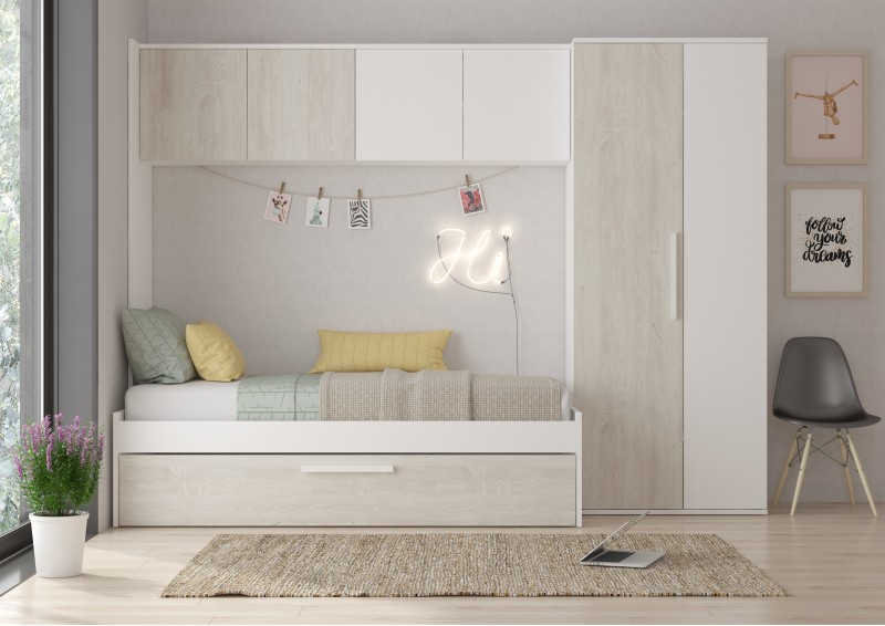 Habitación puente 90x200 con armarios y cama supletoria...