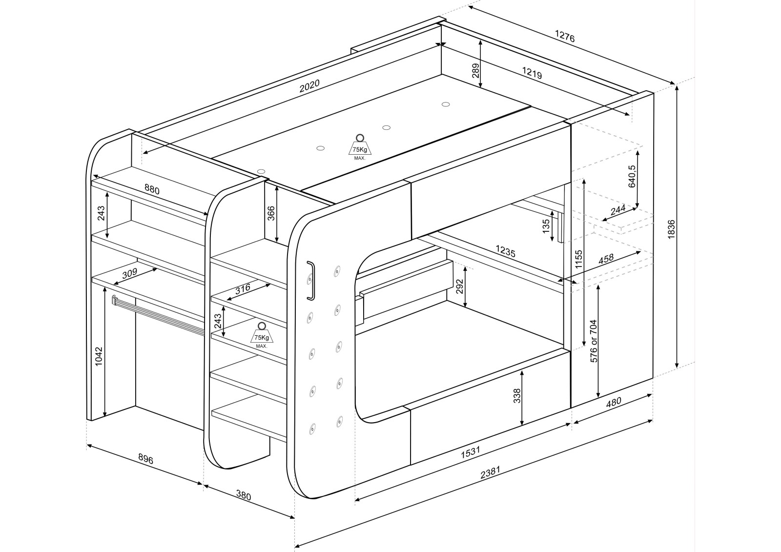 Gamer bunkbed 120x200cm. Mspace