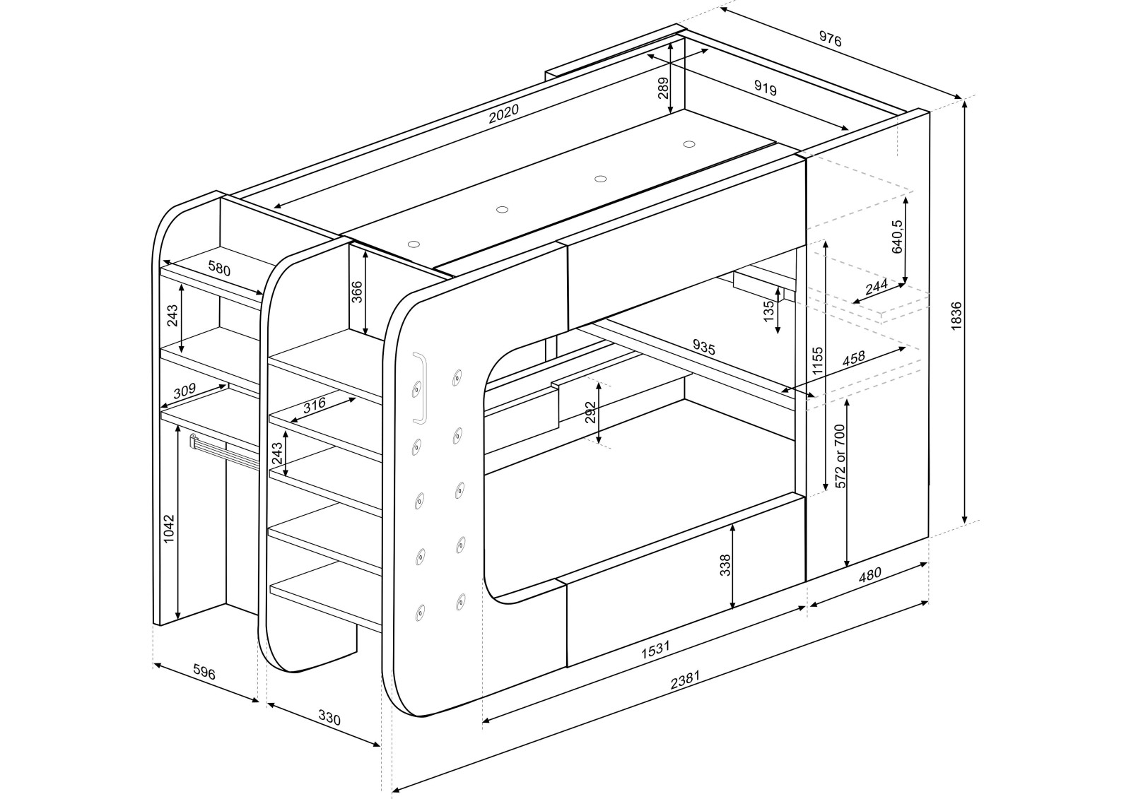 Gamer bunkbed 90x200cm Cascina. Mspace