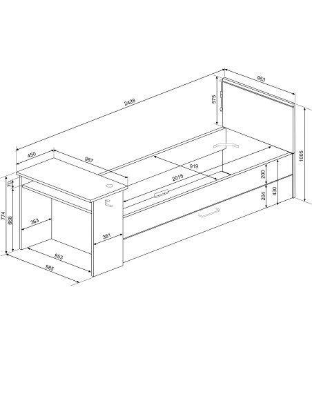 Cama nido 90x200cm con escritorio Bzone