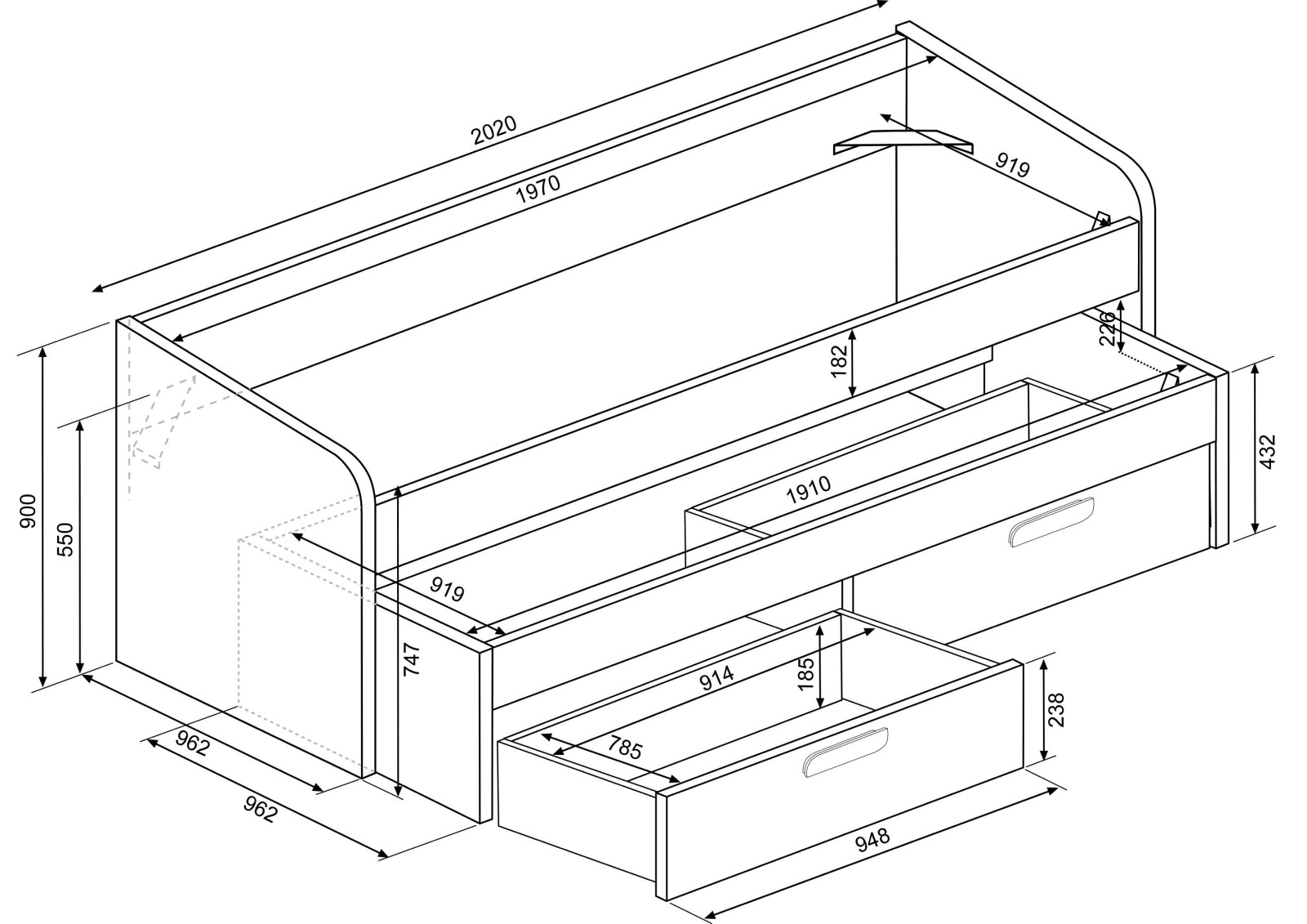 Cama nido 90x190cm con cajones Bo12 - OUTLET