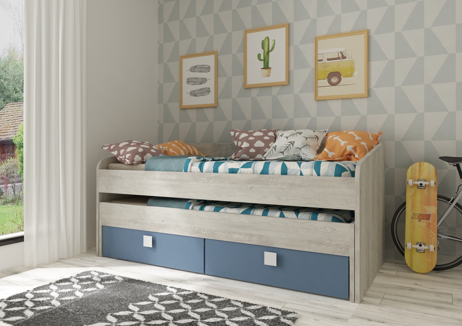 Trundle bed 90x190cm Cascina with drawers.Bo12