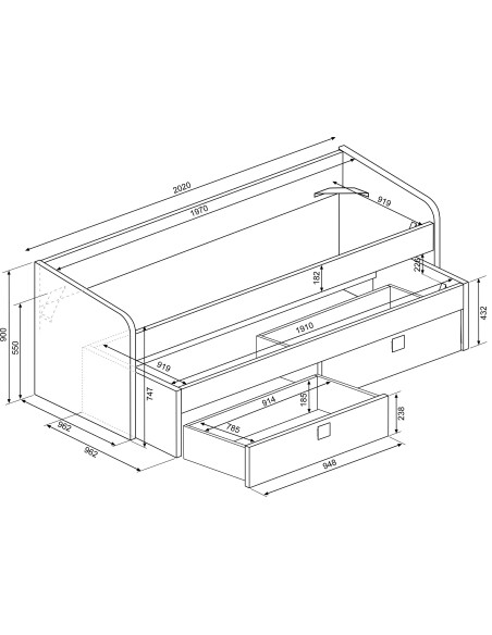 Cama nido 90x190cm Cascina con cajones Bo12