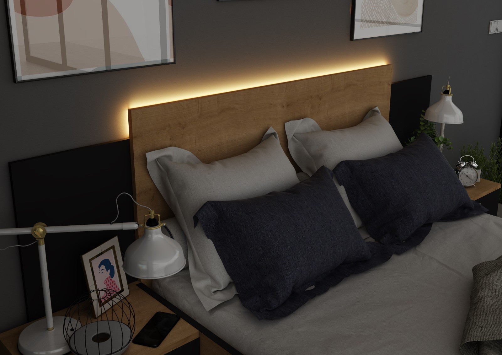 Double bed 140x190cm with nightstands. FLOAT 2