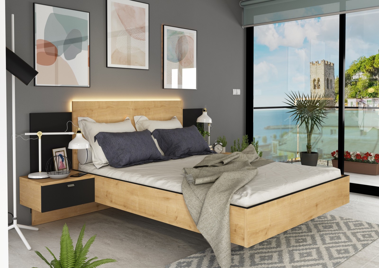 Double bed 140x190cm with nightstands. FLOAT 2