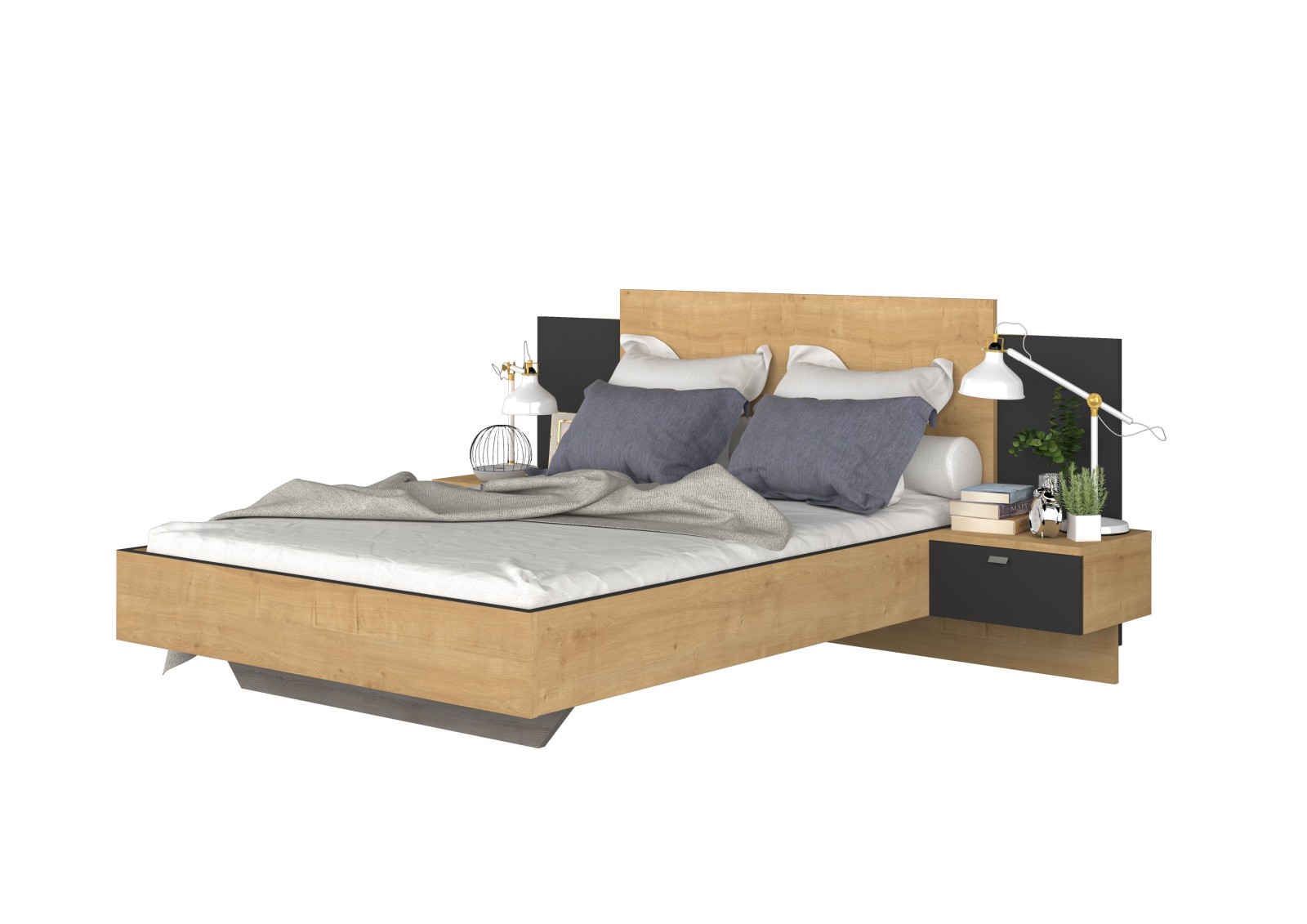 Double bed 140x190cm with nightstands. FLOAT 2