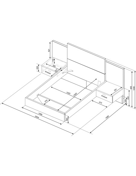 Double bed 140x190cm with nightstands. FLOAT 2