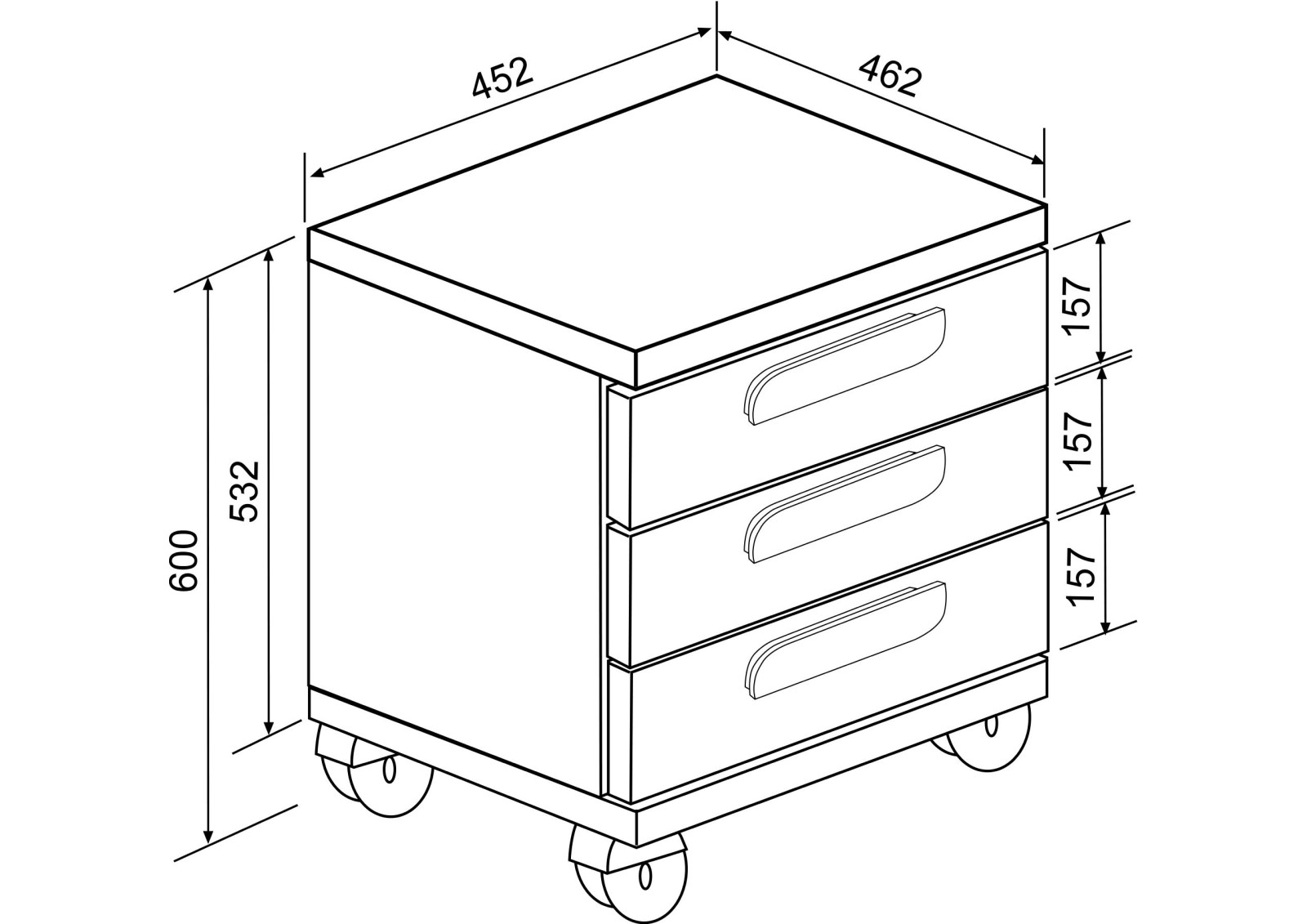 Nighstand 3 drawers Cascina + colours Bo0 -ArtH