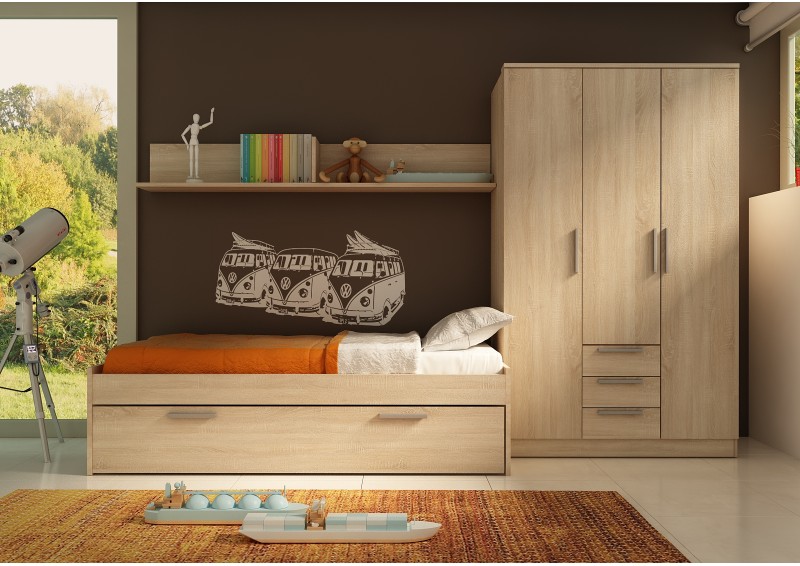 Conjunto Eco+ roble cama 90x190