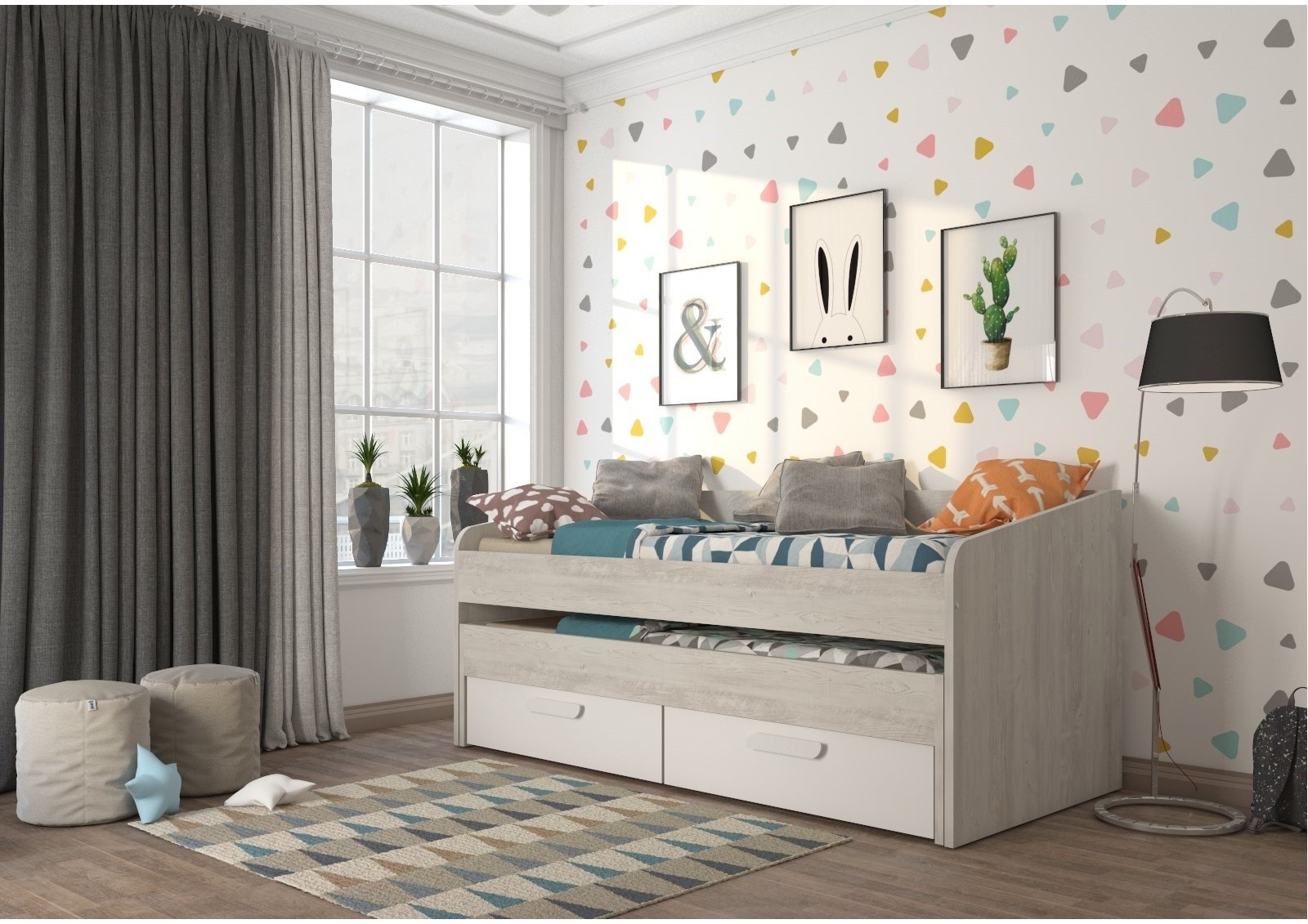 Trundle bed 90x200cm Cascina with drawers Bo12-LH