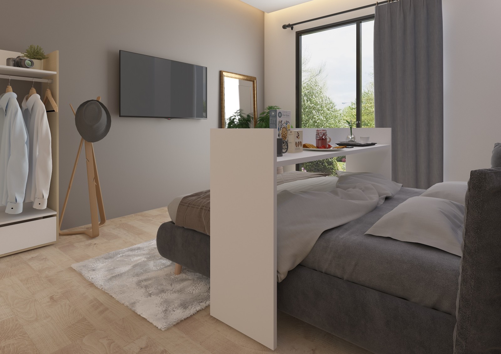 Mesa con ruedas para cama o pared FLEX