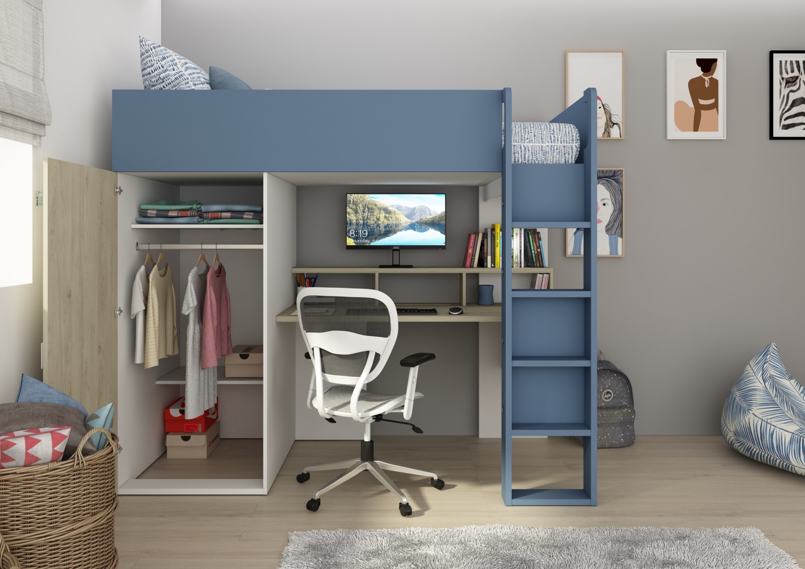 Cama estudio con armario 90x200cm FLOW