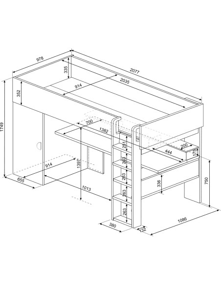 Cama estudio con armario 90x200cm FLOW