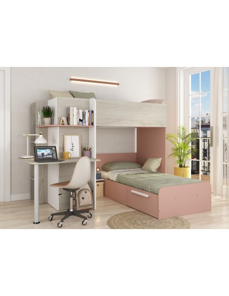 Bunkbed 90x190cm with desk, drawer and wardrobe.Palatino