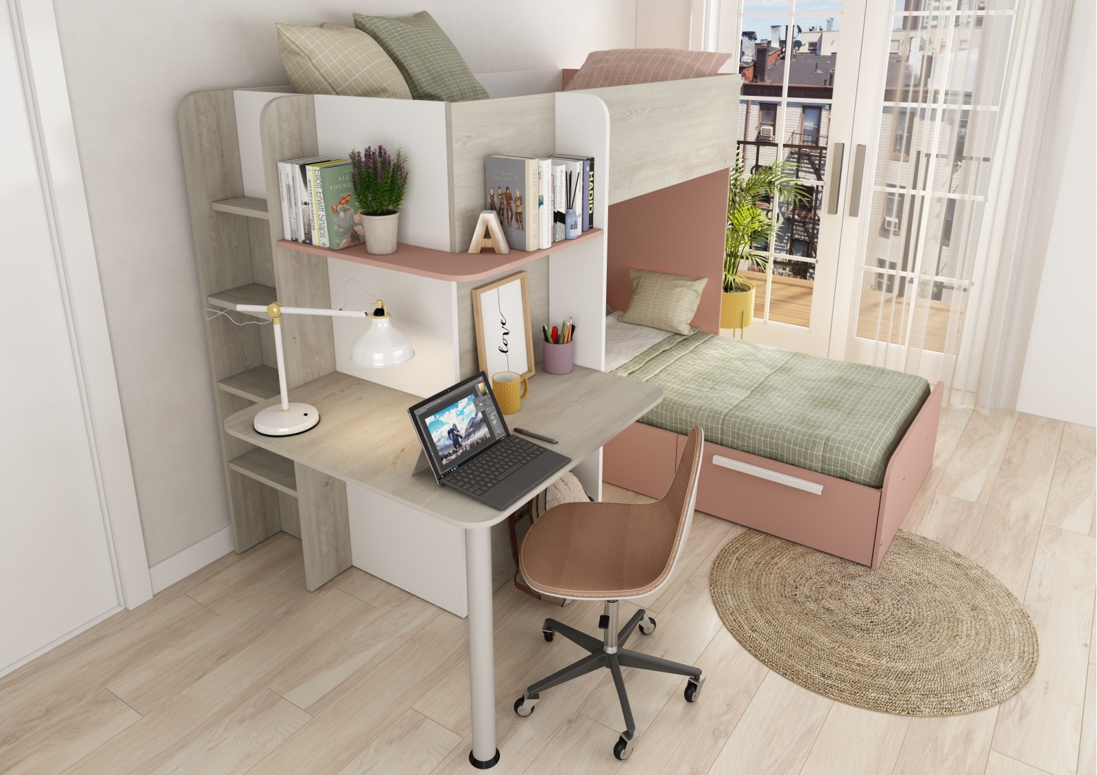 Bunkbed 90x190cm with desk, drawer and...