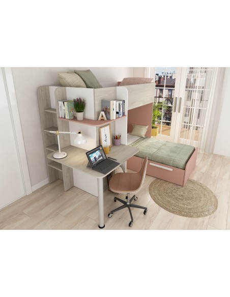 Bunkbed 90x190cm with desk, drawer and wardrobe.Palatino
