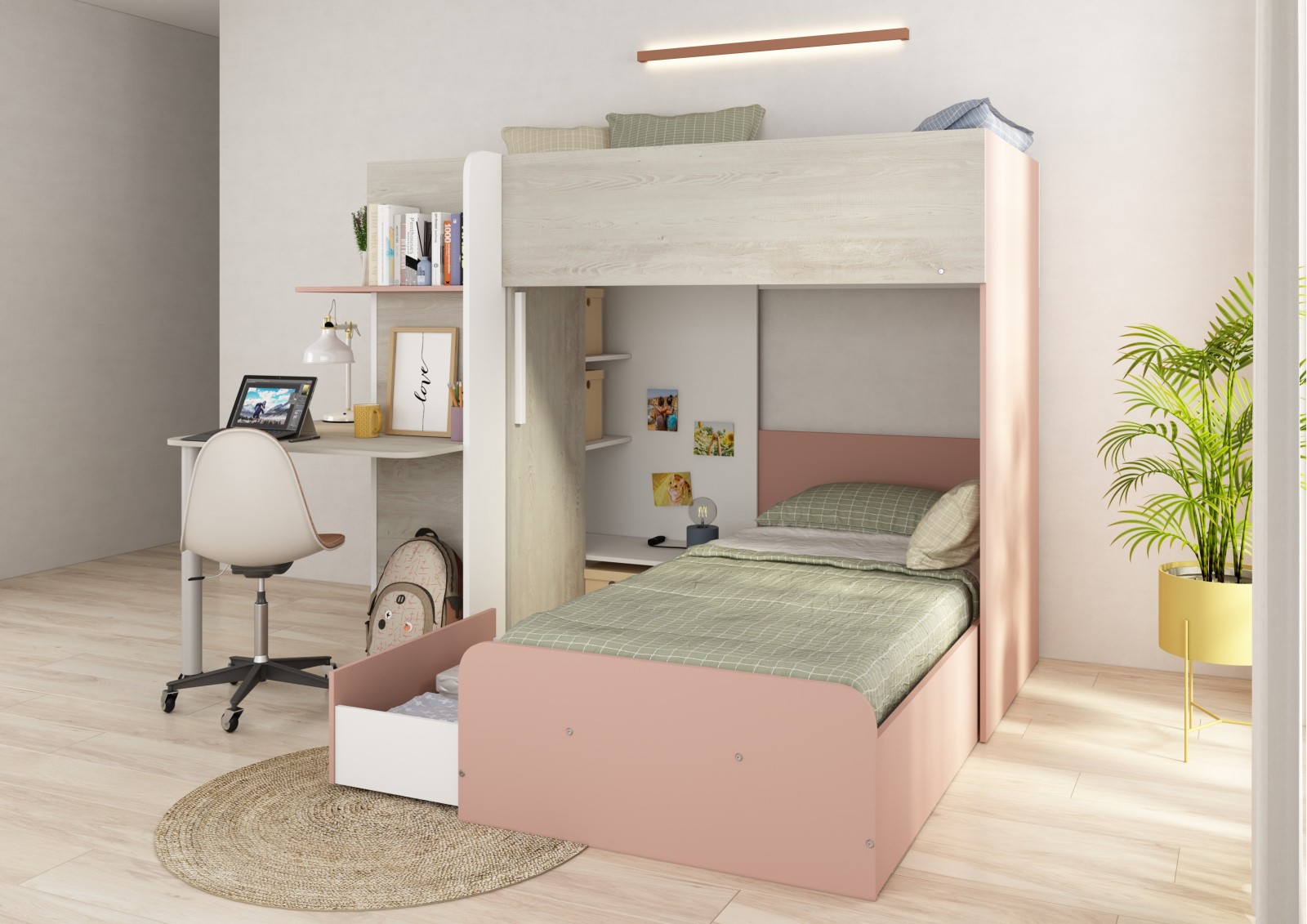 Bunkbed 90x190cm with desk, drawer and...
