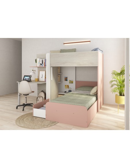 Bunkbed 90x190cm with desk, drawer and wardrobe.Palatino