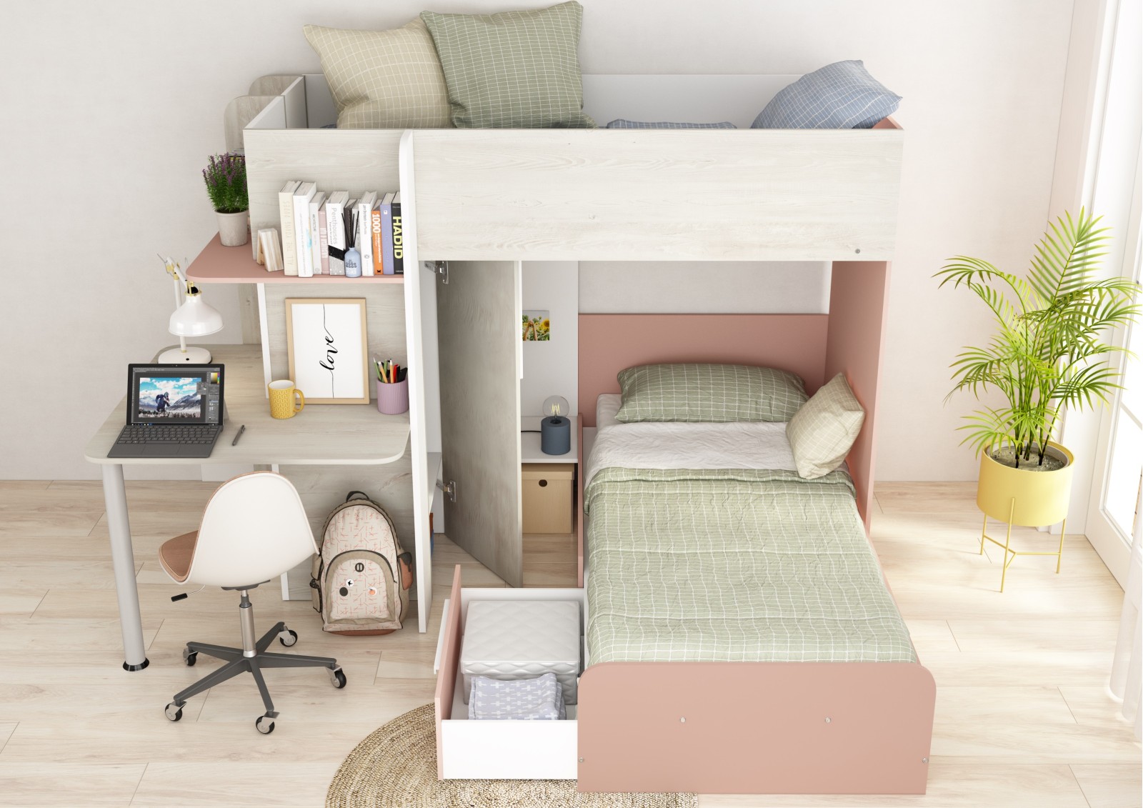Bunkbed 90x190cm with desk, drawer and...