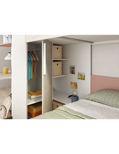 Bunkbed 90x190cm with desk, drawer and wardrobe.Palatino
