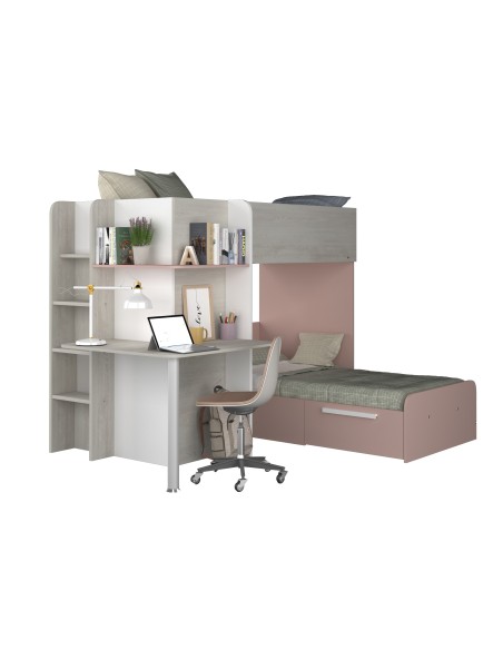 Bunkbed 90x190cm with desk, drawer and wardrobe.Palatino