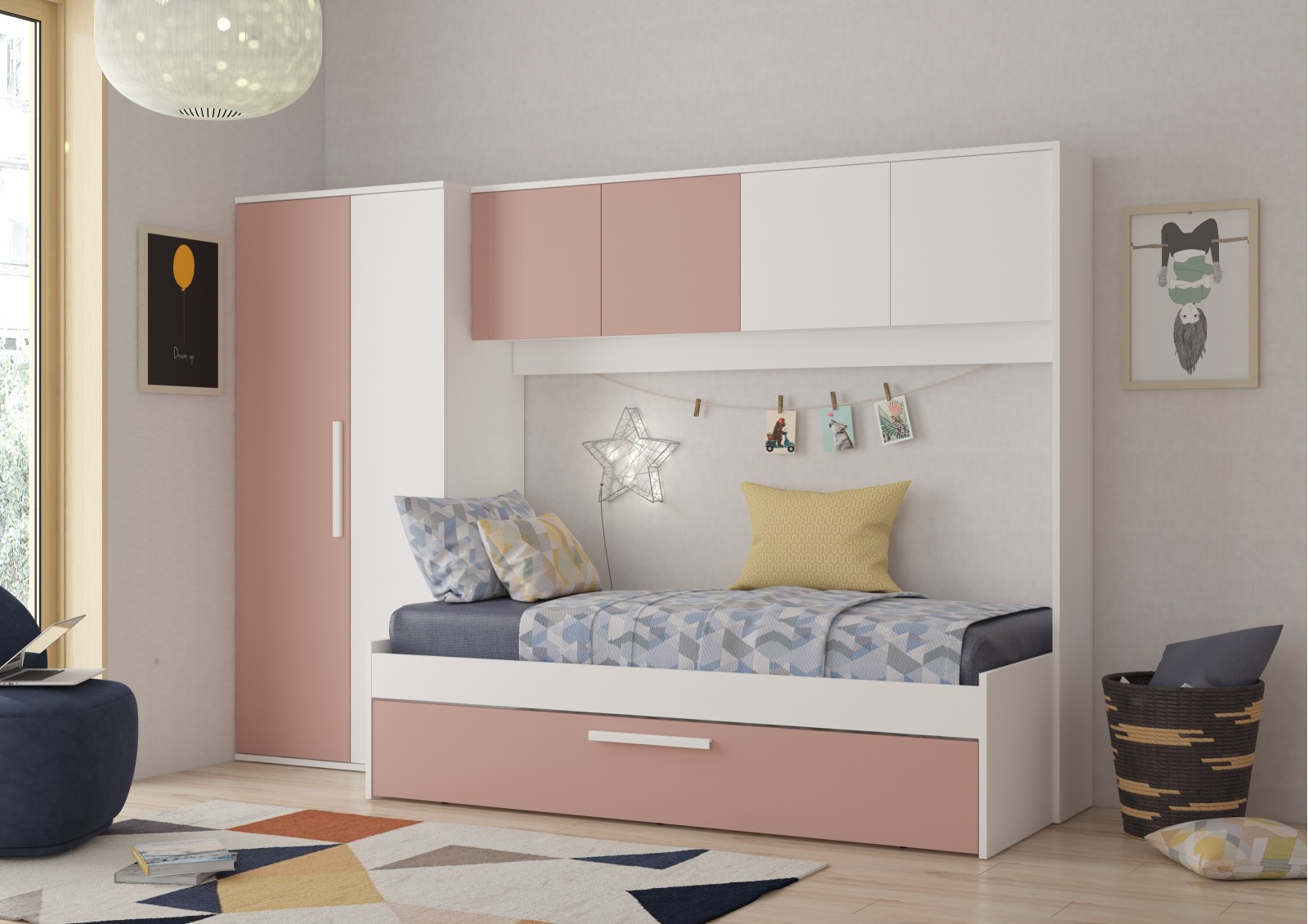 Habitación puente 90x200 con armarios y cama...