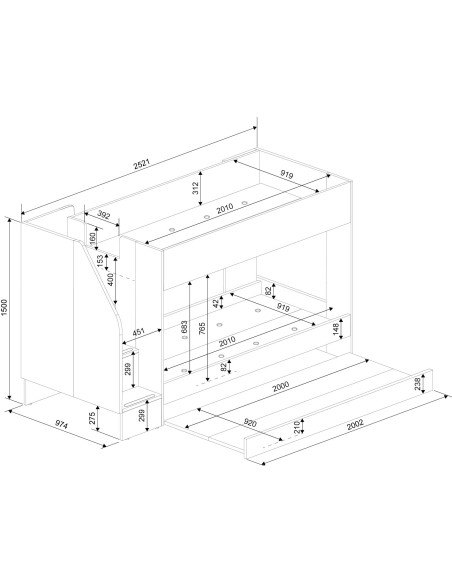 Litera 90x200cm con cama extraíble Easy.