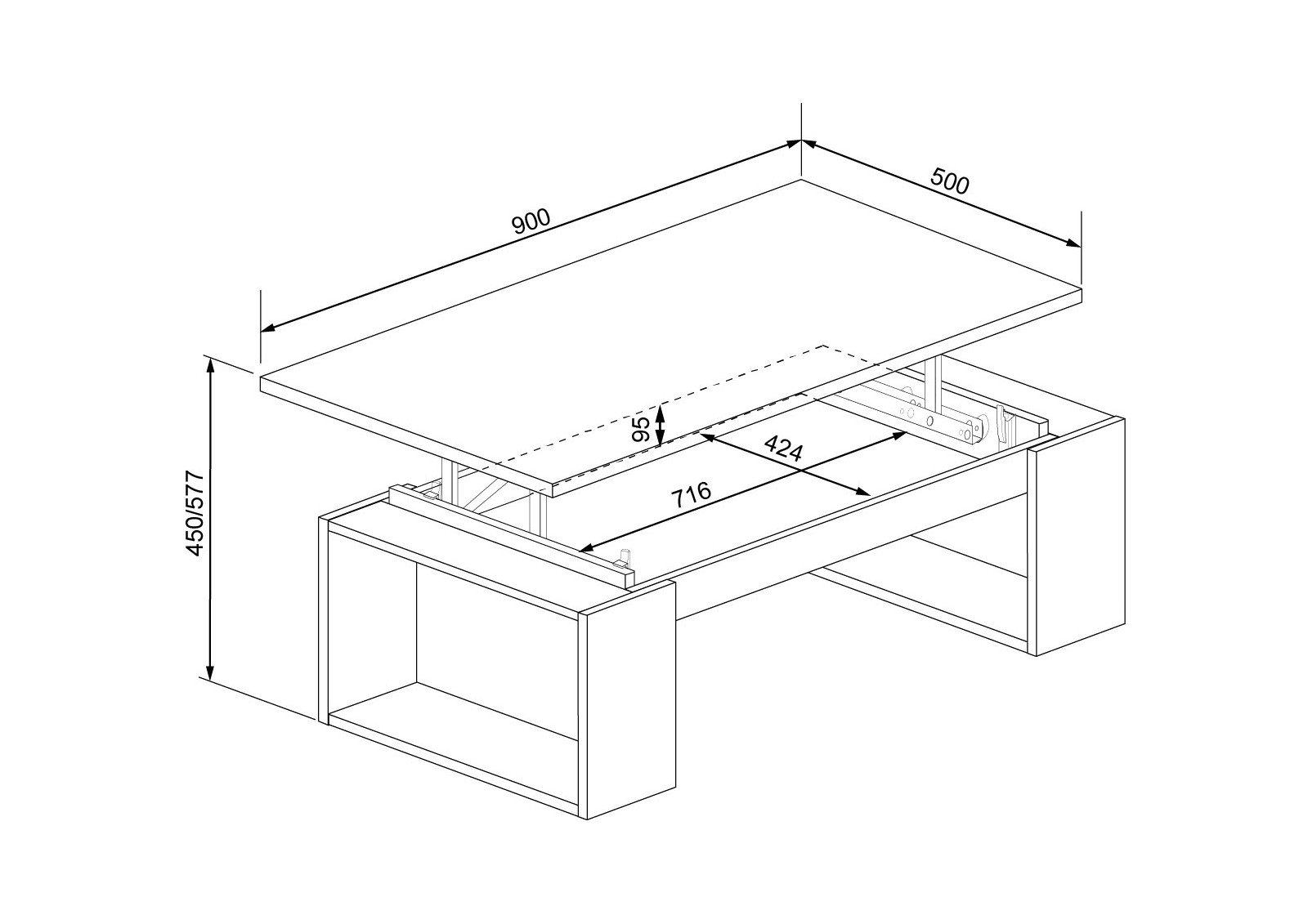 Lift-Up coffee table Cosmit 2