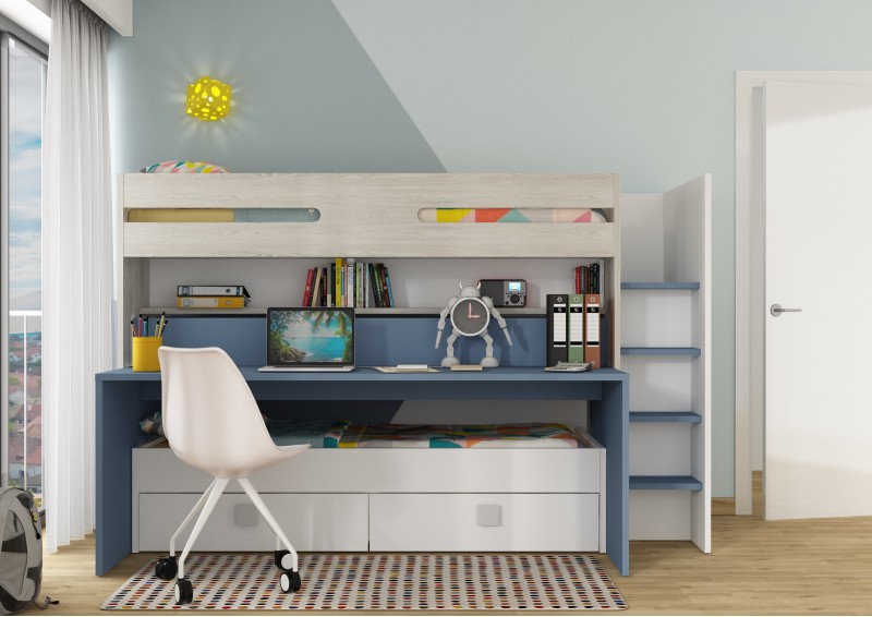 Bunk bed 90x200cm with desk and drawers Bo10