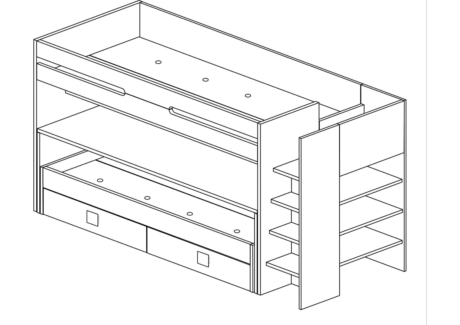 Bunk bed 90x200cm with desk and drawers Bo10