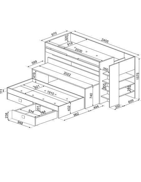 Bunk bed 90x200cm with desk and drawers Bo10