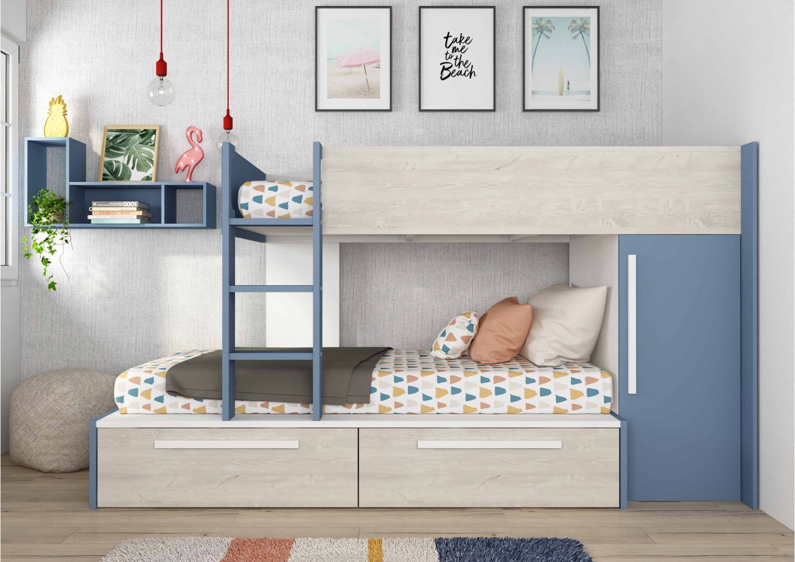 Bunkbed 90x200cm with drawers and wardrobe 4.0