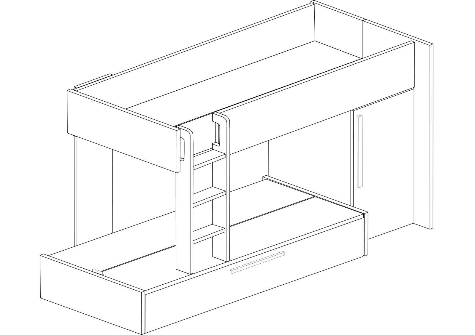 Bunkbed 90x200cm with wardrobe and pull-out bed...