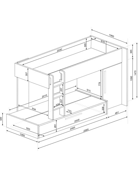 Bunkbed 90x200cm with wardrobe and pull-out bed 4.0