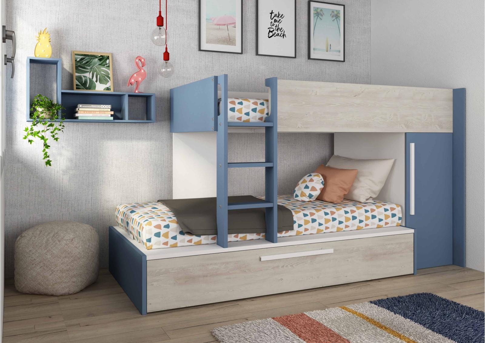 Bunkbed 90x200cm with wardrobe and pull-out bed...