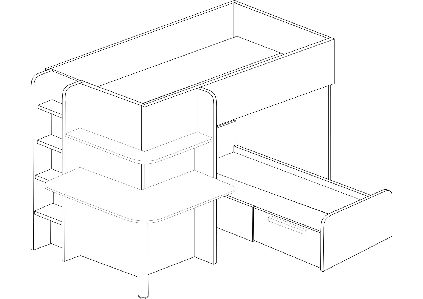 Bunkbed 90x190cm with desk, drawer and...