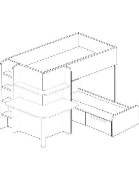 Bunkbed 90x190cm with desk, drawer and wardrobe.Palatino